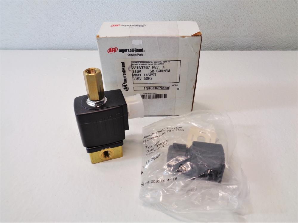 Lot of (2) Ingersoll-Rand 1/8" NPT Brass Solenoid Valves #22163307